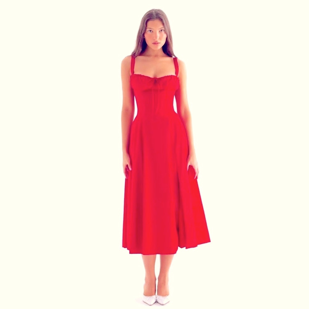HOUSE OF CB 'Carmen' Red Rose Bustier Sundress/Size M - US 6-8